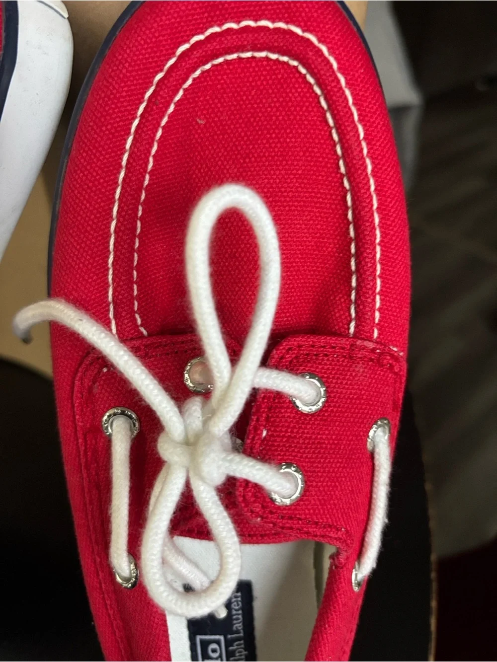 Polo by Ralph Lauren Kids Red Canvas Moccasins with White Laces